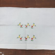 Vintage Tea Towel Embroidery 19x13 Inch White w/ Pink Yellow Hearts - £13.34 GBP