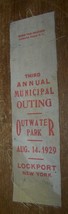 1929 Vintage Annual Municipal Outing Ribbon Outwater Park Lockport Ny - £11.86 GBP