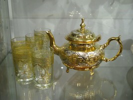 Set of 6 tea glasses and teapot -Gold Moroccan Tea set- Moroccan Tea set... - £145.34 GBP