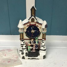 Vintage Christmas Village Church Table Clock Carolers Plays Carols - $31.68