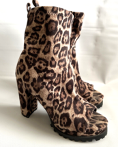 Dazzle Natalie Leopard Print Open Toe Ankle Boots Booties 4&quot; Block Heels... - £18.43 GBP