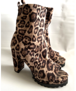 Dazzle Natalie Leopard Print Open Toe Ankle Boots Booties 4&quot; Block Heels... - £18.35 GBP