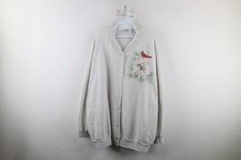 Vintage 90s Country Primitive Womens 3X Bird Button Cardigan Sweatshirt Gray USA - £38.68 GBP