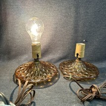 VTG Quilted Amber Glass Base Pair Bedside Vanity Electric Lamps For Parts/Repair - £18.50 GBP