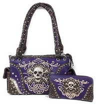 Texas West Rhinestone Embroidered Metal Skull Leather Womens Concealed C... - £42.99 GBP