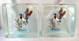 Vintage Pair Mid Century Modern Heavy Glass Block MALLARD DUCK Bookends (Carwin) - £39.08 GBP