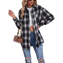 Oversized Women’s Plaid Flannel Button-Down Shirt — Roll-Up Long Sleeves... - $19.80