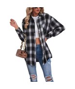 Oversized Women’s Plaid Flannel Button-Down Shirt — Roll-Up Long Sleeves... - $365.18 MXN