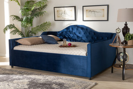 Rene Royal Blue Velvet Fabric Upholstered and Button Tufted Full Size Da... - $14,219.37 MXN