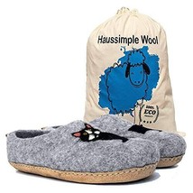 Indoor Wool Slippers Women Men Soft Cozy Unisex Warm Shoes Black Gray Dog Cat - £47.90 GBP