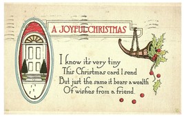 A Joyful Christmas Front Door w/ Foot Steps in Snow Holly Postcard 1917 - £7.82 GBP
