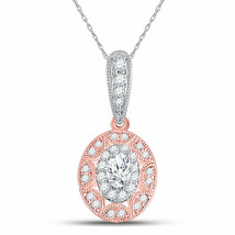 14kt Two-tone Gold Womens Oval Diamond Vintage Inspired Halo Pendant 3/8 Cttw - £519.41 GBP