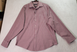 Geoffrey Beene Dress Shirt Mens Size 17 Maroon Plaid Pocket Collared Button Down - £13.26 GBP