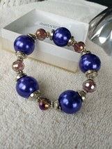 Chunky Bracelet Purple W/ Filigree Bead Caps &amp; Crystals Women&#39;s New Hand-Made   - £21.79 GBP