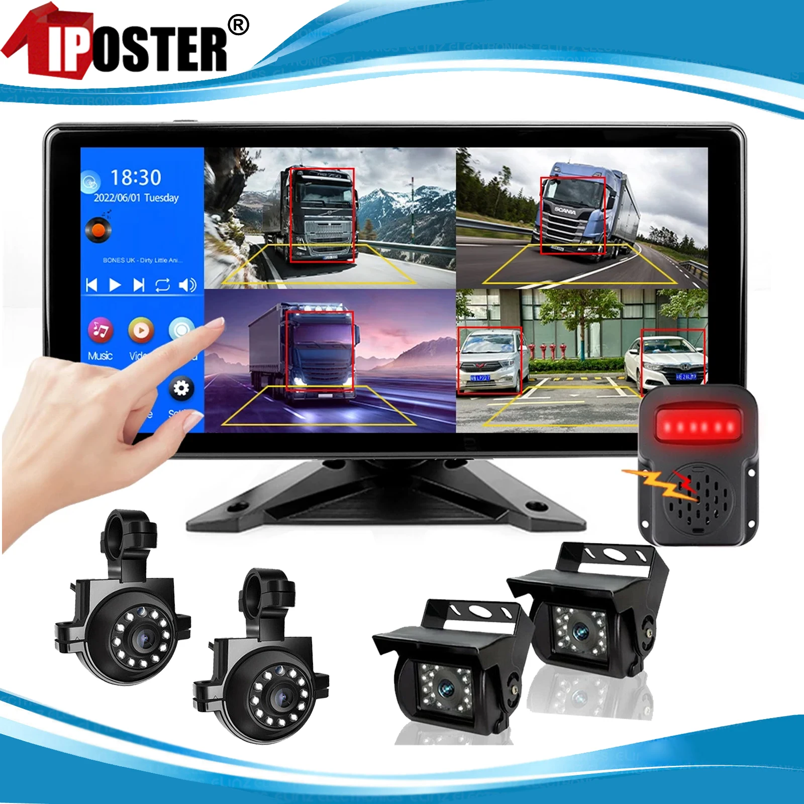 iPoster 10.36 Inch Touch Screen DVR Monitor 4ch AHD 1080P AI Detection BSD 360 - £314.01 GBP