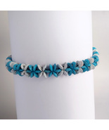 Choker necklace handmade with coconut beads - White/Blue - £5.47 GBP