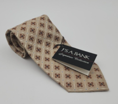 JoS. A. Bank Signature Collection Taupe Diamond &amp; Flower Silk Tie - New with Tag - £30.81 GBP