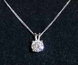 1Ct Moissanite Round Cut Solitaire Pendant .925 Sterling Silver Necklace Chain - £60.51 GBP