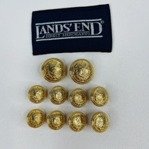 10 Lands End Anchor Crest Jacket Replacement Gold Metal Buttons 13/16&quot; &amp; 5/8&quot; - $16.00