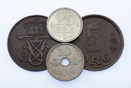 1907-1924 Danimarca 5-25 Ore Lotto (4 Monete) Km 806, 814.1, 815.2, 822.1 - $82.63