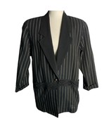 Oversized Striped Blazer Jacket M Black Stipes Pockets One Button Notch ... - £21.91 GBP
