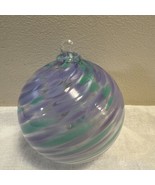 Blown Art Glass Globe Sun Catcher Ornament Purple And Green Swirl - £17.00 GBP