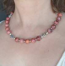 Beaded Gemstone Necklace, Cherry Pink Necklace, Tribal, Ethnic (405) - $14.06