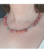 Beaded Gemstone Necklace, Cherry Pink Necklace, Tribal, Ethnic (405) - £11.26 GBP