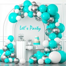 Teal Silver White Balloons Garland Arch Kit,120Pcs 18 12 10 5 In Teal An... - £15.95 GBP
