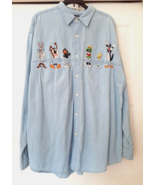 Warner Bros Studio Denim Shirt Looney Tunes Daffy Taz Tweety Blue Men&#39;s ... - £31.09 GBP