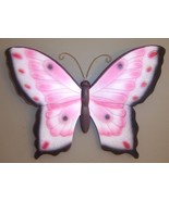 Pink Butterfly Wall Plaque 15&quot; long Poly Stone Home Garden Fence Decor  - $44.36 CAD