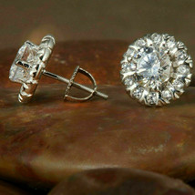 14K White Gold Plated Silver  2.00 Ct Simulated Diamond Halo Stud Earrings - $110.90 CAD