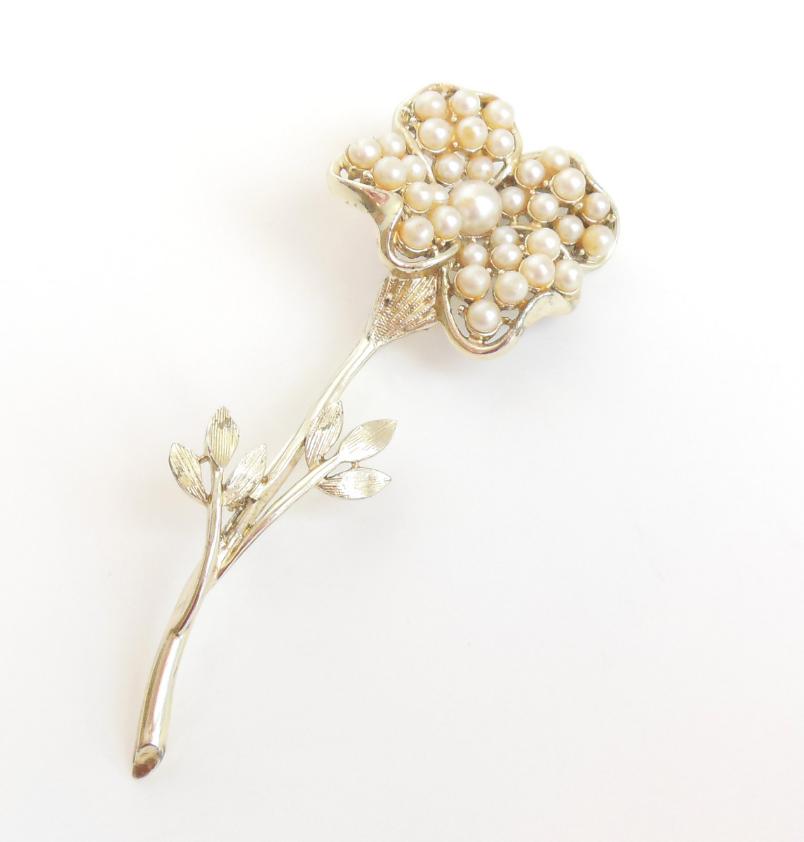 Vintage Coro Flower Ladies Brooch Faux Pearls Gold Tone Costume Jewelry Pin - £36.01 GBP