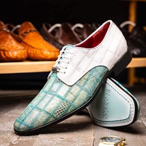 Pissa Genuine Caiman and Lizard Patchwork Derby Shoes Tourquoise/White image 6