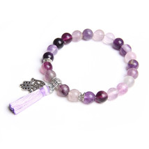 Natural purple Amethysts agates Chalcedony stone beads bracelet jewelry for wome - £12.40 GBP