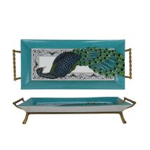Peacock Porcelain and Brass Decorative Tray, Artistic Serving Platter wi... - $999.00