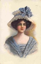 Beautiful Woman Blue Hat Bow Artist Signed F Fernandez Gimenez postcard - $7.87