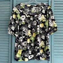 Style &amp; Co Shirt Blouse ~ Sz M ~ green &amp; Black ~ Short Sleeve ~ Floral - £13.62 GBP