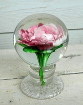 Vintage Art Glass Footed Peony Crimp Rose Pedestal Paperweight - £112.23 GBP
