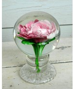 Vintage Art Glass Footed Peony Crimp Rose Pedestal Paperweight - $142.49