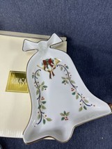 Mikasa 8.5”Holiday Bloom Porcelain Bell Shaped Dish Holly Gold Christmas... - $7.43