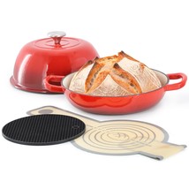 MegaChef 6 Quart Enameled Cast Iron Bread Pot in Red with Baking Mat - $75.88