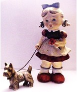 Ceramic Girl in Pigtails with Puppy Dog Figurine Wales Japan Vintage 1950s  - £37.06 GBP