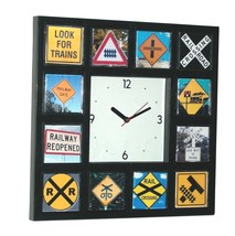 Train Railroad road Signs Clock with 12 pictures - £23.65 GBP