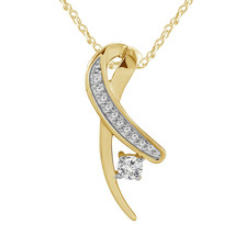 0.15CT Real Moissanite 14K Yellow Gold Over Ribbon Shape Pendant W/18&quot; Chain - £63.65 GBP