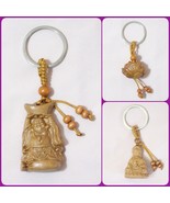 CARVED PEACH WOOD KEYCHAIN-Pendant-Guan-Yin Laughing Buddha Lotus Flower... - $24.54 CAD+