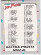 G) 1988 Fleer Star Stickers - Baseball Trading Card - Checklist - £1.54 GBP