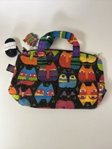 New Laurel Burch Kitty Cat Faces Canvas Tote Wood Fob &amp; Detachable black Strap - £18.11 GBP