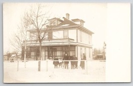 RPPC Pretty Edwardian Home Children Pony Dog Winter Snow Scene Postcard U21 - £7.43 GBP