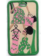 1908 Pink and Green Embroidered Pretty Girl Diva Lady Luggage Tag - $7.25
